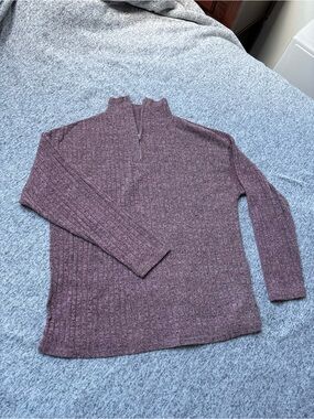 Heathered Mauve Half-Zip Ribbed Sweater